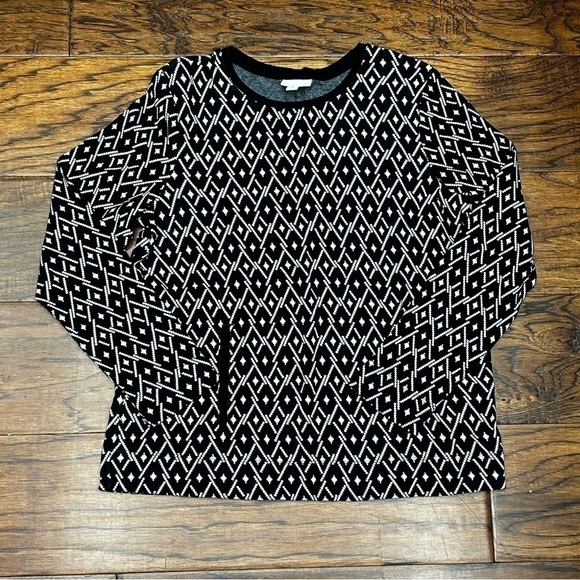 J. Jill Black & White Diamond Knit Cotton Kangaroo Pocket top - Picture 1 of 6